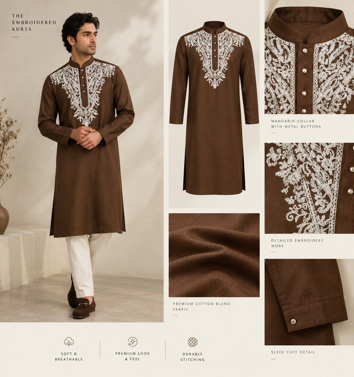 Mocha Heritage Embroided Kurta
